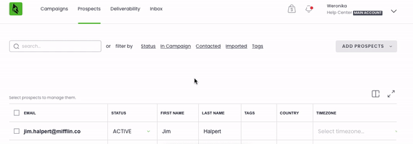 Gif showing how prospects from UpLead looks like in Woodpecker