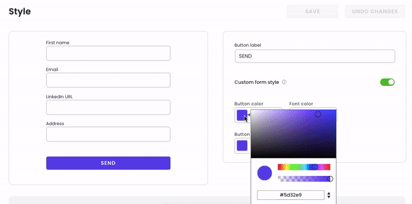 Gif showing how to customize the look of the Woodpecker Form in WordPress