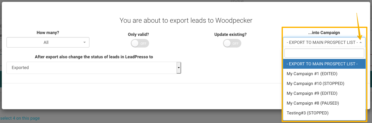 image with the drop-down menu from Leadpresso