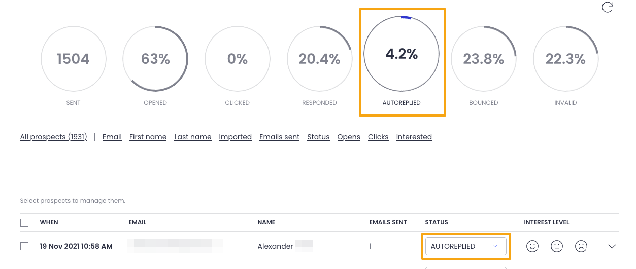 Picture showing prospect with the "AUTOREPLIED" status