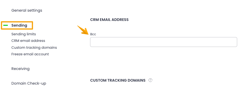 Image with arrows showing where to set the BBC email to desired CRM