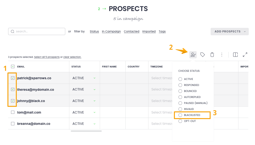 Changing status in bulk step-by-step in Campaign