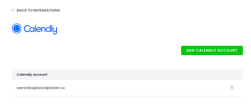 Image showing how connected Calendly account will look like in Woodpecker