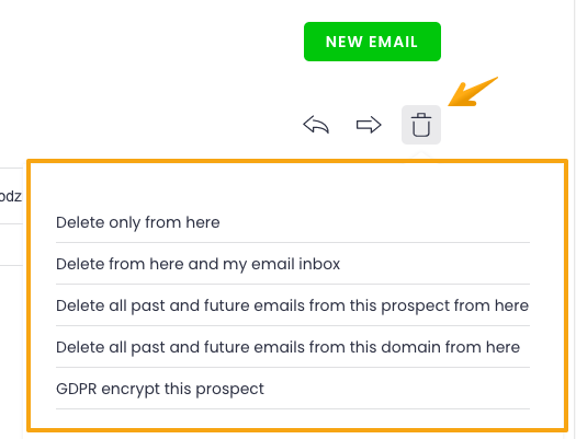 Image with arrow poiting to a different option when deleting the massage from the inbox