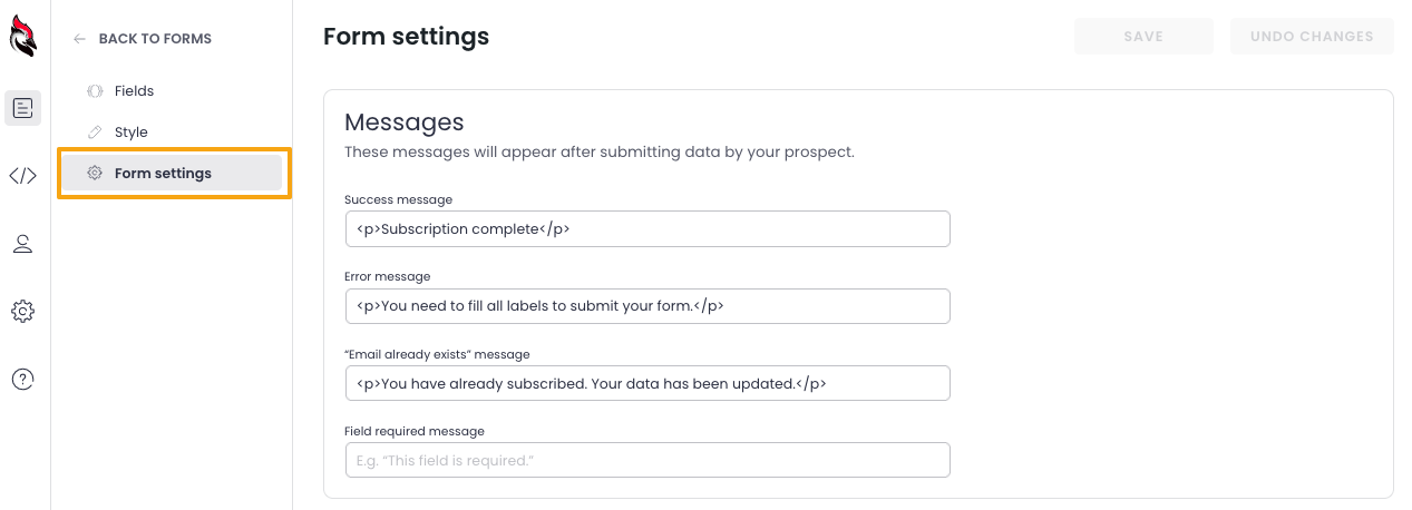 Image showing custom error massages