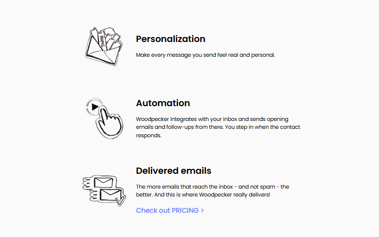 Woodpecker features for cold email marketing to address recipients' specific pain points.