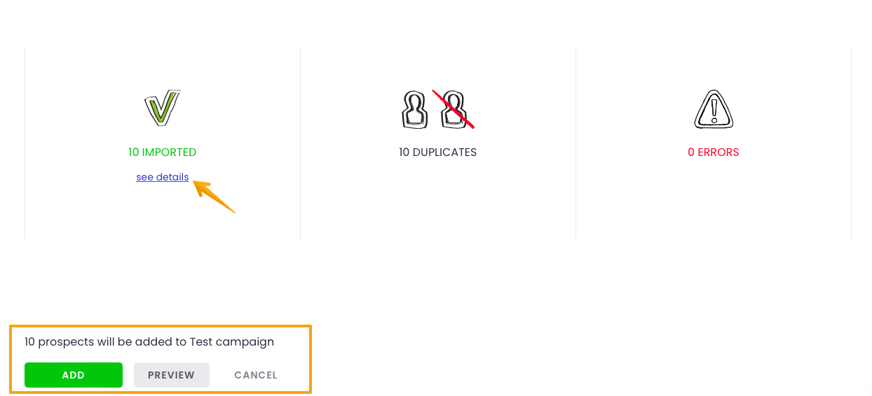 Imported prospects with error information to download