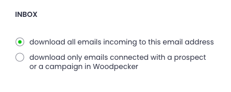 Inbox settings in 'Receiving' tab