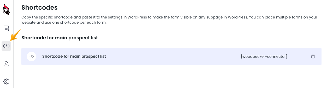 Image showing the Shortcode for the main prospects list