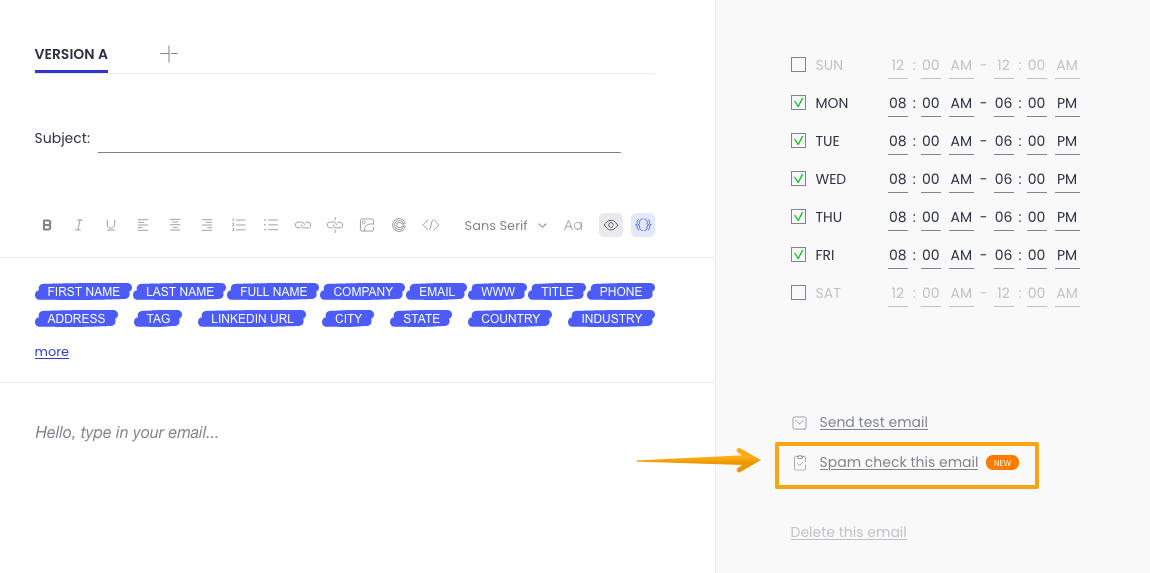 Image with an arrow pointing to the "Spam check this email" link