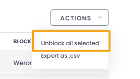 "Unblock all selected" option under Actions
